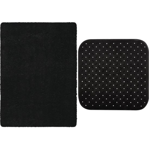 MSV Douche anti-slip/droogloop matten - Venice badkamer set - rubber/microvezel - zwart