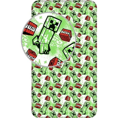 Minecraft Hoeslaken - Eenpersoons - 90 X 200 Cm - Groen