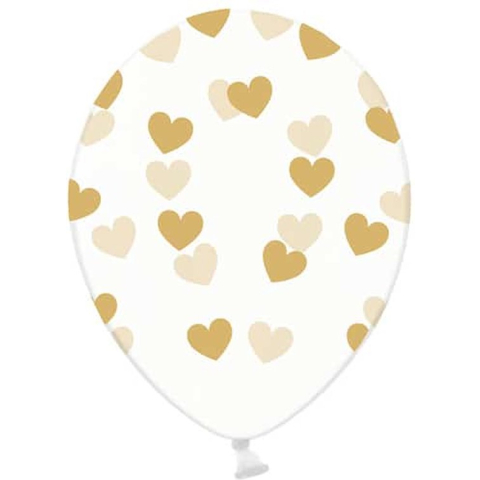 Partydeco - Ballonnen clear hartjes goud 50 stuks