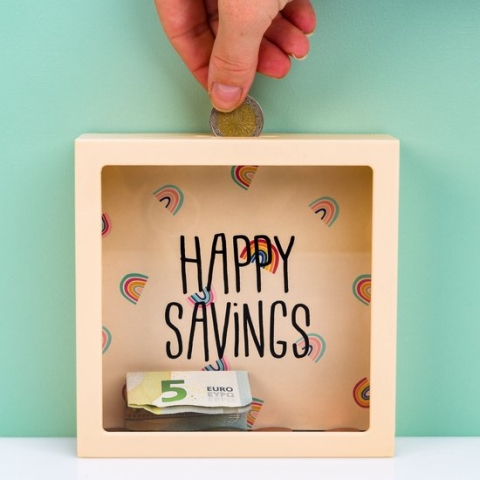Out Of The Blue Transparante Spaarpot - Happy Savings