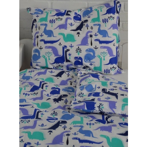 Lotte & Julius Peuterdekbedovertrek - 120 x 150 cm - Dinosaurus Blauw