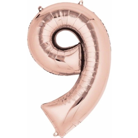 cijferballon 9 Rose-goud 16  inch, 40 cm kindercrea