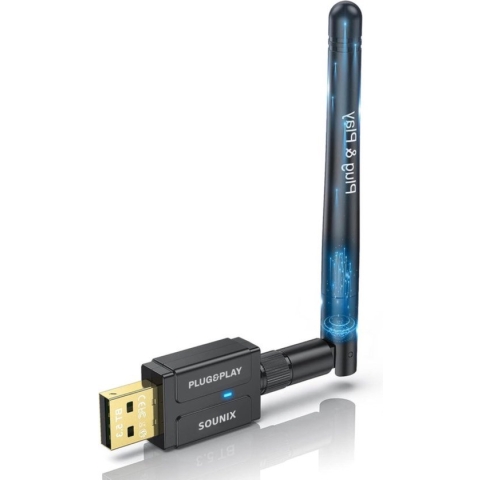 Sounix Bluetooth 5.3 adapter - 100M Bereik - USB-adapter - Plug&Play - Windows 11/10/8.1 - Zwart