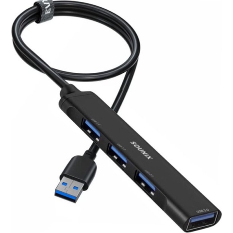 Sounix USB 3.0 Hub - USB C Hub - USB Splitter - Kabel van 30cm - Aluminium - Zwart - UAH43000