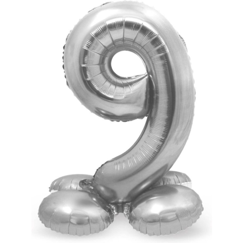 Folat - Cijfer 9 Zilver met standaard - 72 cm