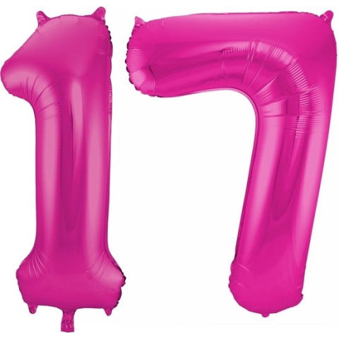 Cijfer ballonnen - Verjaardag versiering 17 jaar - 85 cm - roze