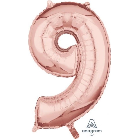 Ballon Foil Goud Roze Cijfer 9 - 66cm