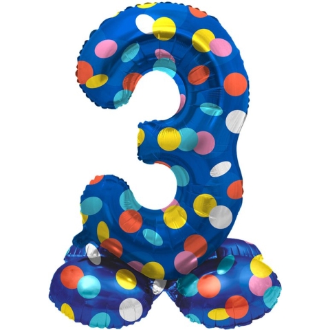 Folat - Staande folieballon Cijfer 3 Colorful Dots - 72 cm
