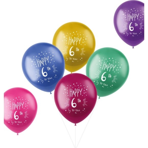 Folat - Gemar ballonnen Shimmer 6 Jaar Meerkleurig 33 cm - 6 stuks