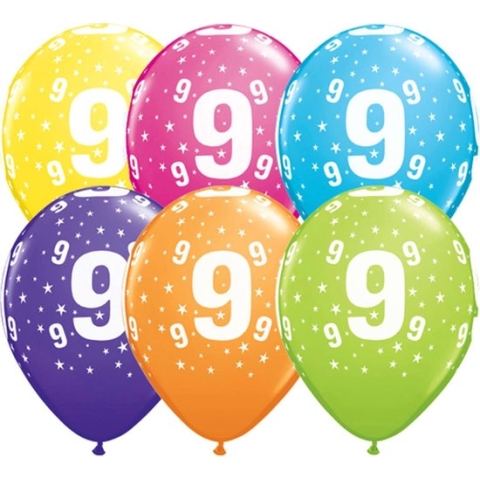 Meerkleurige 9 Jaar Ballonnen 28cm - 25 stuks