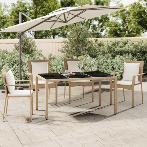 LuxeLivin' - Tuintafel met glazen blad poly rattan en gehard glas beige