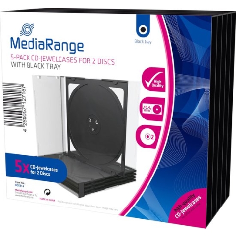 MediaRange BOX31-2 CD-doosje Jewel case 2 schijven Zwart, Transparant