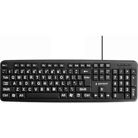 Gembird bedraad USB toetsenbord met grote letters - QWERTY (US) / zwart - 1,5 meter