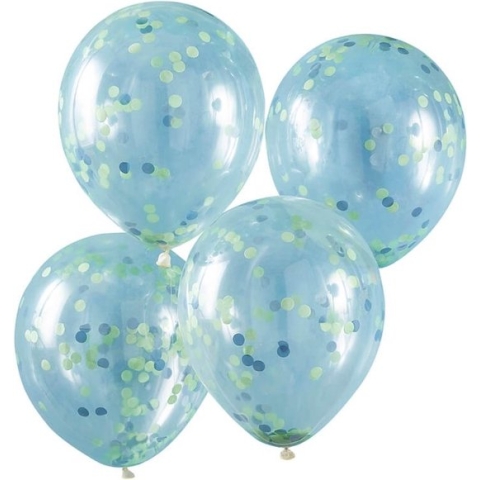 5 latex doorzichtige groene confetti ballonnen - Ginger Ray