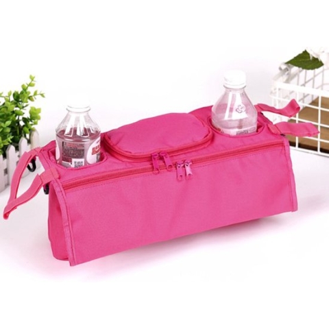 Organizer kinderwagen - Bekerhouder - Flessenhouder - Luiertas kinderwagen - Universeel - Buggy organizer - Fleshouder - Donker Roze