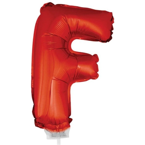 Rode opblaas letter ballon F op stokje 41 cm