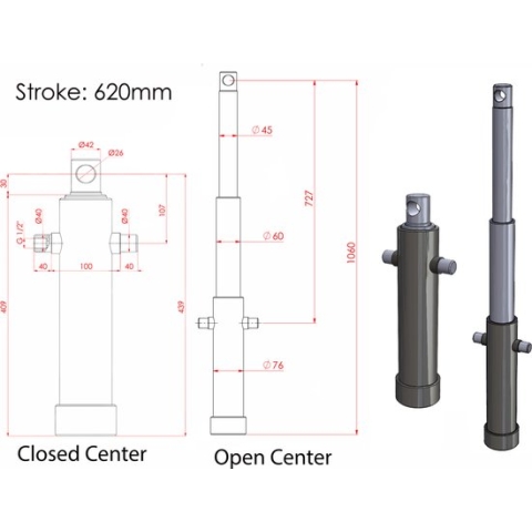 Hydraulische Telescoopcilinder - Slag 500-620-820 (verschillende varianten) -