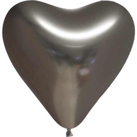 Wefiesta Vormballon Hart Spiegelend 30 Cm Latex Grijs 6 Stuks