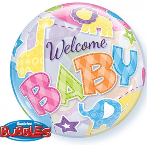 Folieballon - Welcome baby boy - Bubble - 56cm - Zonder vulling