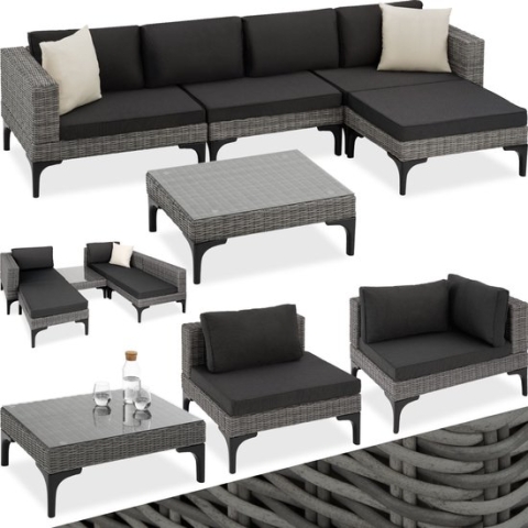 tectake® - Wicker loungeset Konstanza met aluminium frame - grijs - 404794