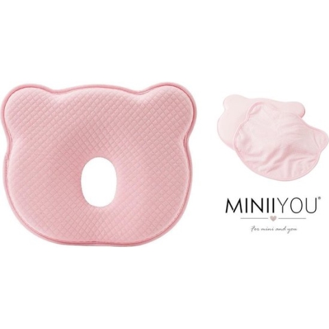 MINIIYOU® Orthopedisch Baby Hoofdkussen + kussensloop - roze - plat hoofd - 100% KATOEN