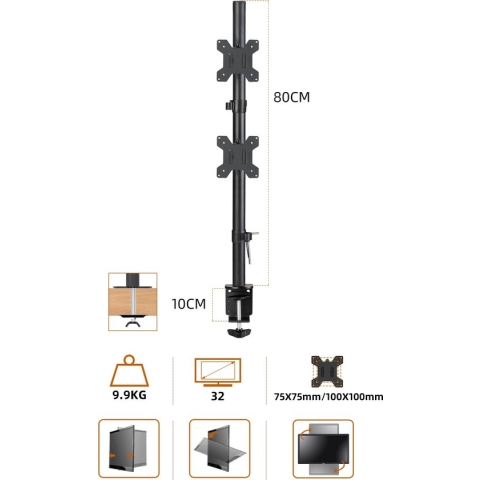 Monitor Standaard 2 Schermen Arm Dual Beeldscherm Stand Boven Elkaar