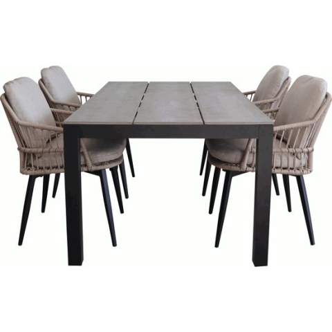 5-delige tuinset | 4 Isabel stoelen (Sand) | 160cm Cyprus tuintafel (Grey)