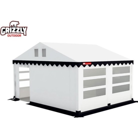 Grizzly Outdoor PVC Partytent 5x4 m met Grondframe Limited Edition Wit-Blauw