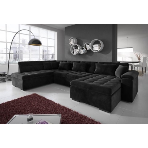 Meubella - Hoekbank Nicoreta - Compleet Zwart - Rechts - Velvet