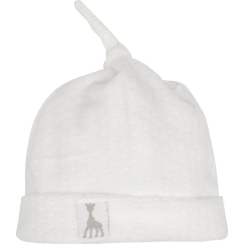 Sophie de giraf - babymutsje - velours - jacquard - gebroken wit - 1-3 Maanden