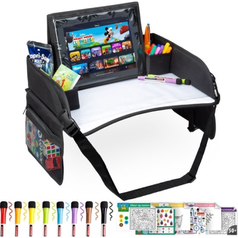 RX Goods Premium Reistafel met Tekentafel & Tablethouder– Opvouwbaar - Auto Organizer - Whiteboard - Zwart