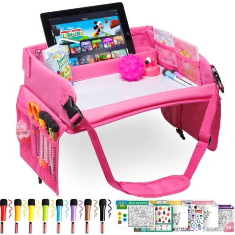 RX Goods Premium Reistafel met Tekentafel & Tablethouder– Opvouwbaar - Auto Organizer - Whiteboard - Roze