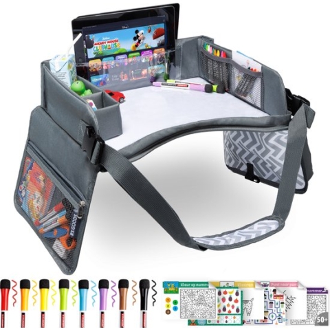 RX Goods Premium Reistafel met Tekentafel & Tablethouder– Opvouwbaar - Auto Organizer - Whiteboard - Lichtgrijs