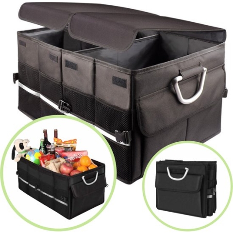 Janse® Kofferbak organizer XL - Stevige auto organizer - Kofferbak opbergbox - Opvouwbaar - Multifunctioneel - Klittenband - Boodschappentas - Organizer - Zwart