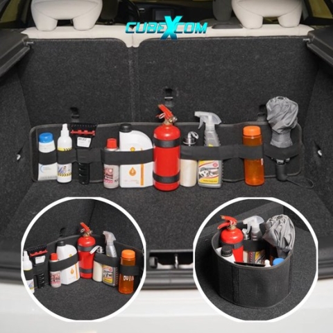 Cubexcom® Auto Organizer, Autostoel Organizer, Auto Organizer Achterbank, Auto Accessories, Universele Kofferbak Opbergtas Multi Pockets Auto Achterbank, Klittenband Organisator, 8 Zakken, Zwart, 98x20 cm