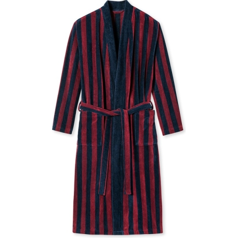 SCHIESSER Essentials badjas - heren badjas zacht velours bordeaux gestreept - Maat: S