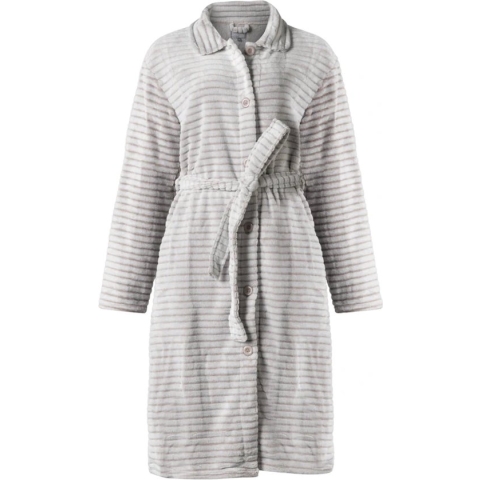 Cocodream dames badjas fleece | met knopen | MAAT S | Schaduwstreep | zand