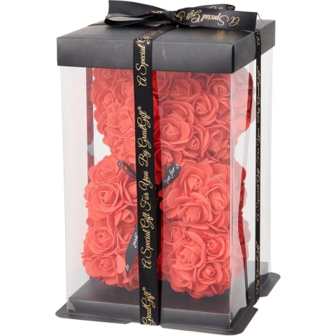 GreatGift® - Rode Rozen Beer 25 cm + 75 rozenblaadjes - in Luxe verpakking -Rose Bear -  Beer - Rood - Romantisch Cadeau - Valentijn - Cadeau voor haar
