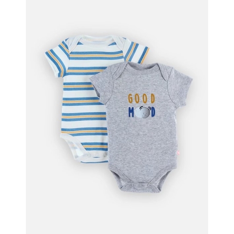 Noukie's - Body 2 pack - Rompertjes - grijst good moon / streep - 6 maand 68