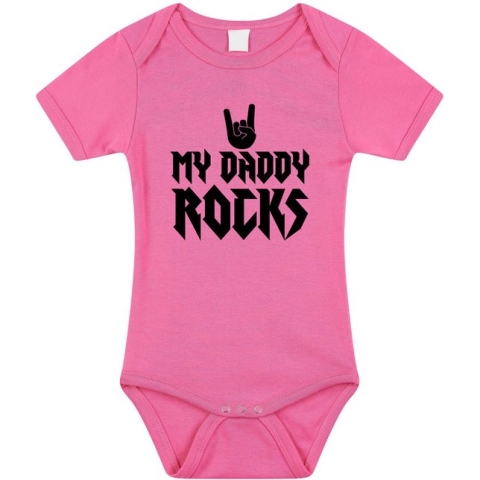 Daddy rocks tekst baby rompertje roze meisjes - Kraamcadeau/ Vaderdag cadeau - Babykleding 68