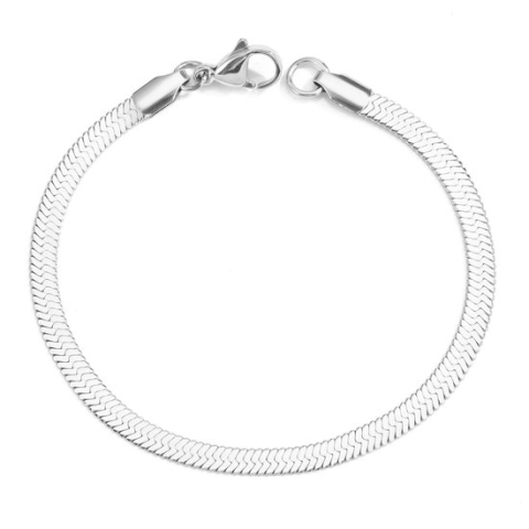 Chic by Lirette - RVS Stalen Armband Platte Schakels - Slang Schakel - 18 cm - Zilver inc. Sieradenzakje