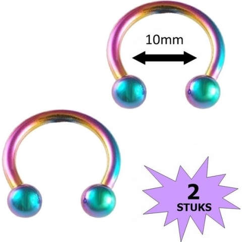 Fako Bijoux® - Circular Barbell Piercing - Hoefijzer - 10mm - Multicolour - 2 Stuks