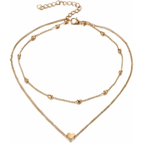 Fako Bijoux® - Ketting - Dubbele Choker Layer - Hartje - Goudkleurig