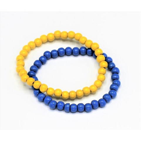 2 Elastische houten kralen armbanden A kwaliteit (Kleuren Oekraïne 18 cm)