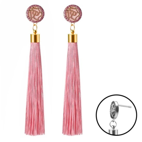 Fako Bijoux® - Oorbellen - Kwast - Roos Strass - Roze