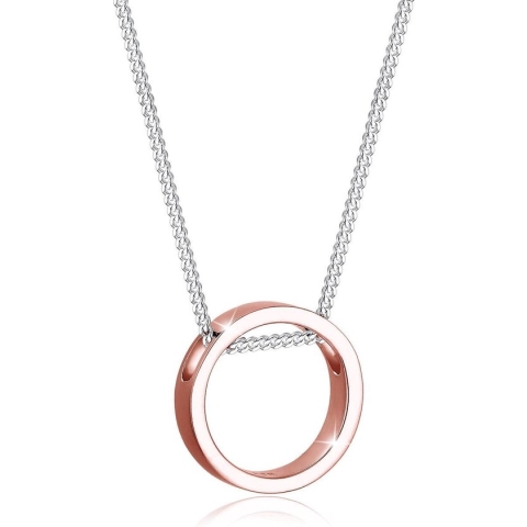 Elli Ketting Circle Geo Trend Bi-Color 925 Zilver Roos Verguld