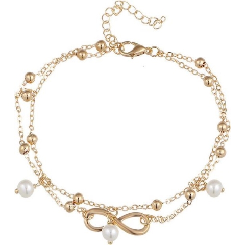 Fako Bijoux® - Enkelbandje - Infinity Parel Duo - Goudkleurig