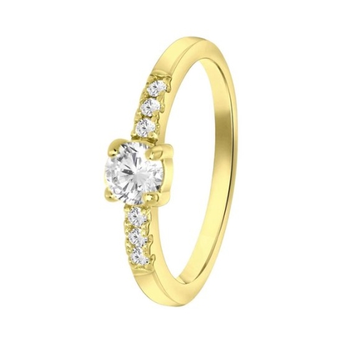 Lucardi Meisjes Kinder ring met plating - Rond - Zirkonia - Cadeau - Echt Zilver - Goudkleurig