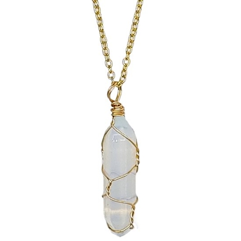 Rhylane - Opaliet Steen Hanger - Goudkleurige Ketting - 45 + 5 cm