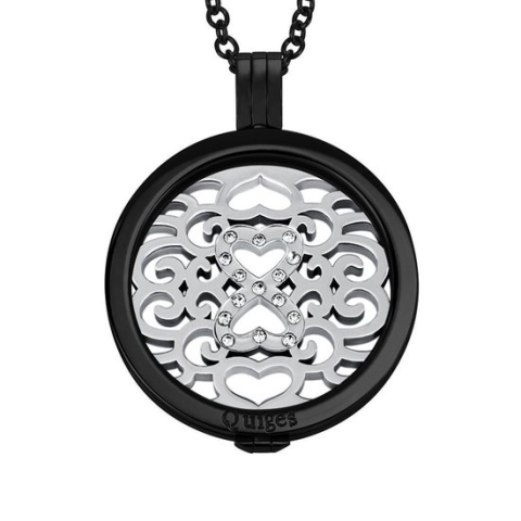 Quiges Munthouder met Ketting en Munt - Dames - RVS Zwart - 33mmØ